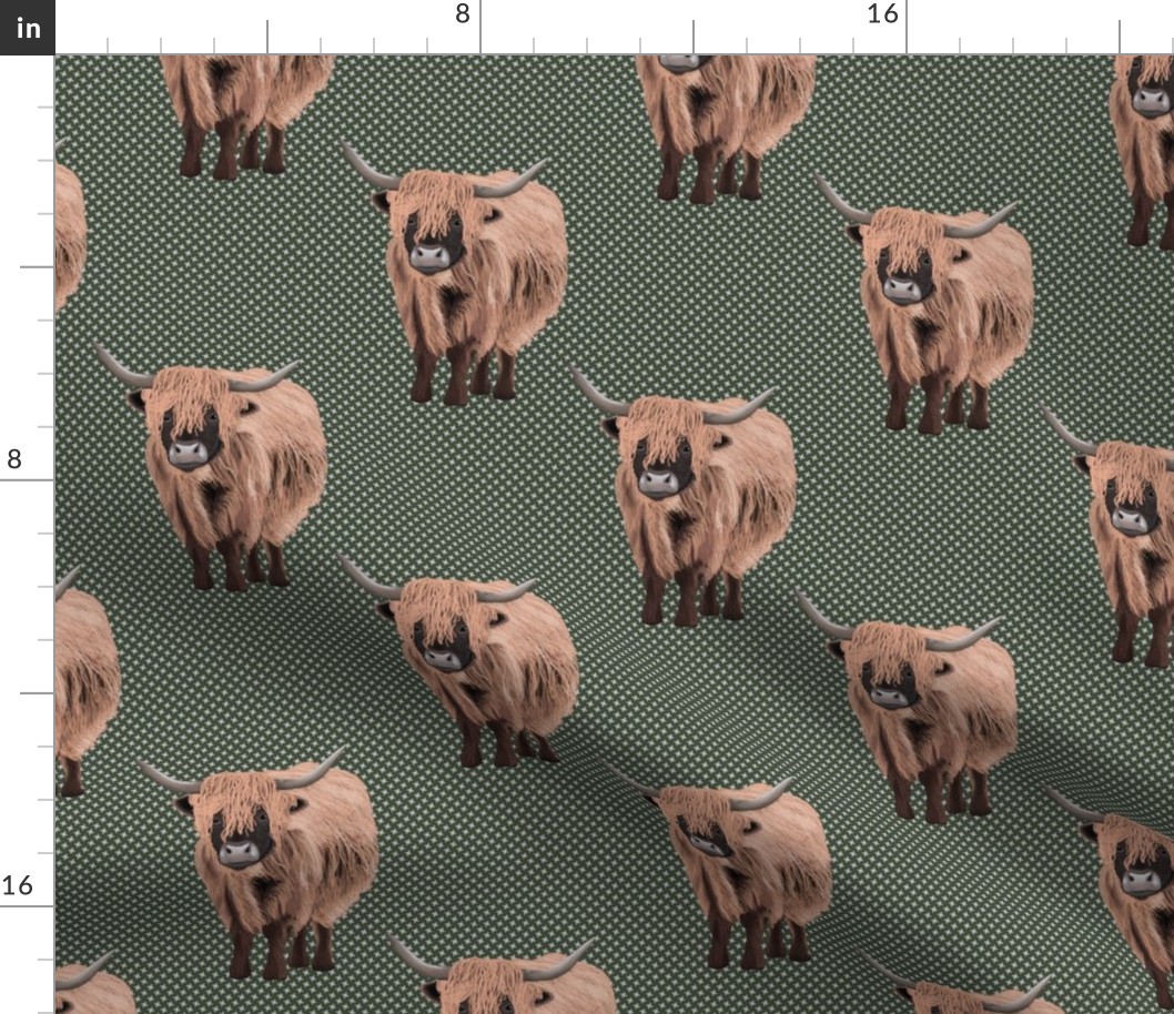Rustic Highland Cows (green)