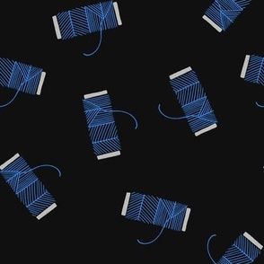 Sewing Hobbie | Ditsy Blue Thread Spools with Dark Background