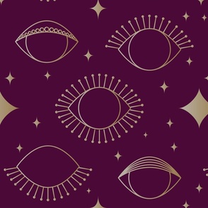 Gold Eyes with hidden kiss, Line drawing, Large Scale, Plum, Purple