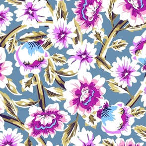 BREEZY ABSTRACT CONTEMPORARY FLORAL- BLUE LRG