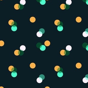 Scattered polka dots with bokeh effect - dark green, sunset yellow and mint - small scale