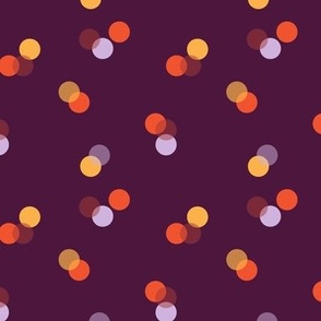 Scattered polka dot confetti with bokeh effect - purple, orange and lilac small-scale
