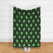 Green Witch Damask - Magically Mystical Green Witch -- Intricate Green Damask Witch -- 16.98in x 14.12in repeat -- 600dpi (25% of Full Scale)