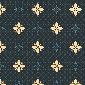 (M) morocco flower tiles in yellow and blue on black