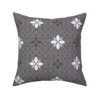 (M) morocco flower tiles in white and black on dark grey