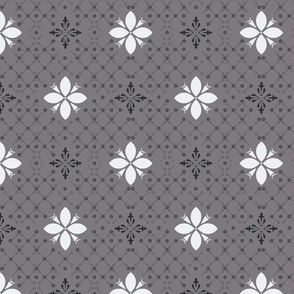 (M) morocco flower tiles in white and black on dark grey