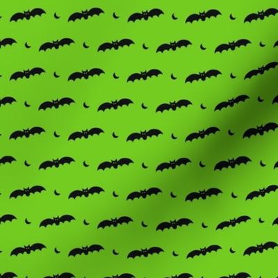 Small Scale Halloween Bats Black on Lime Green