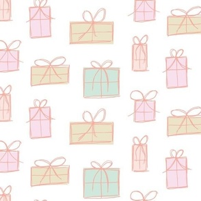 Pastel Gift Wrapped Presents on White