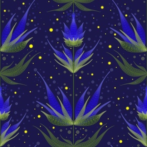 Irislike flowers with fairylights