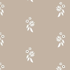 White Daisy Flowers and Leaves on Soft Beige 
