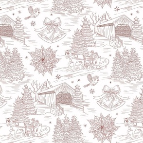 Christmas Sleigh Ride Toile de Jouy Red on White