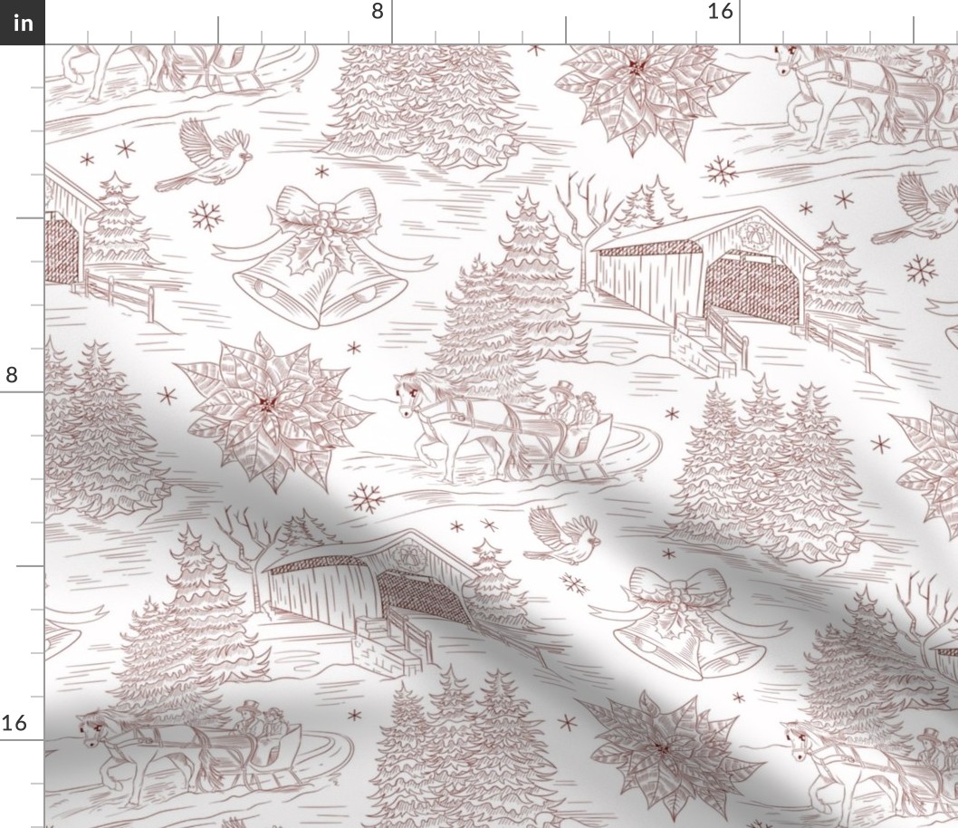 Christmas Sleigh Ride Toile de Jouy Red on White
