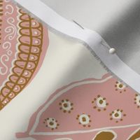 Painted Leaves in Pink and Tan on Cream Background