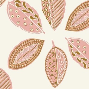 Painted Leaves in Pink and Tan on Cream Background