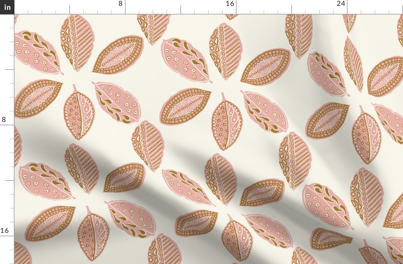 Painted Leaves in Pink and Tan on Cream Background