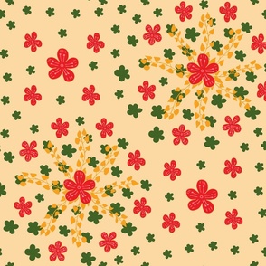 Peach red and green flowers