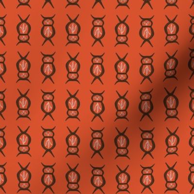 Owls in Dark Brown on Red Orange Background