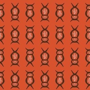 Owls in Dark Brown on Red Orange Background