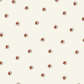 Dot Flowers in Dark Brown and Red Orange on Cream Background