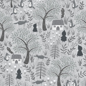 Little Goth Riding Hood .... Coming of Age! Whimsical Dark Forest Fairytale in Grey (Jumbo Scale)