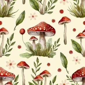 Fall fungi red mushroom cute watercolor