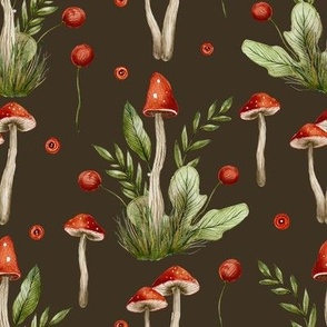 Fall fungi red mushroom cute watercolor