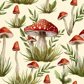 Fall fungi red mushroom cute watercolor