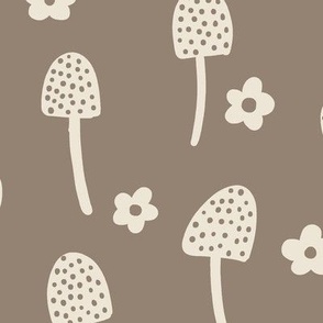 Autumn forest mushrooms in grey - Large scale