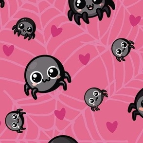 Kawaii Spiders on Pink - L