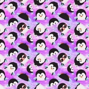 Peeking Penguins, Pink/Purple Sky