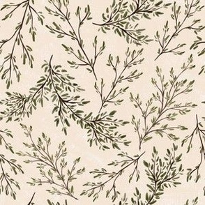 Small - Rustic Watercolour Leaf Branches - Texture - Cream