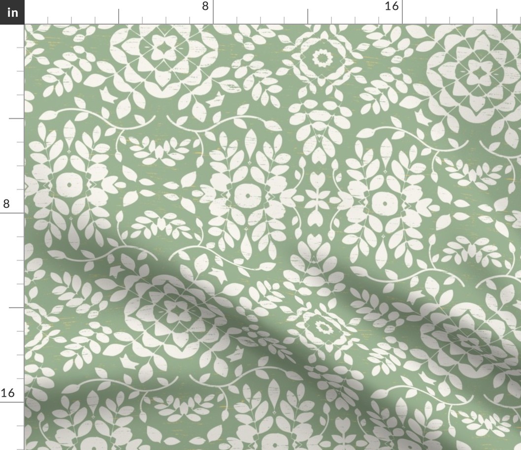 Leaf Damask Large scale 12x12 inches in Green