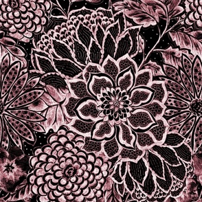 Black Floral Fabric, Wallpaper and Home Decor