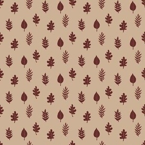 Falling Forest Leaves in Beige and Dark Red