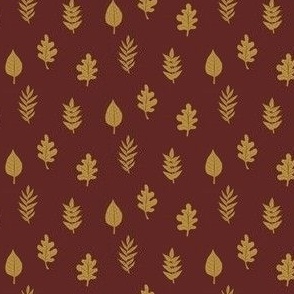 Falling Forest Leaves in Dark Red and Gold