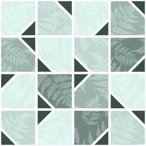 Tiles Shades of Dark and Gray Greens with Ferns Texture