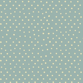 Whimsical polka Dots vintage sage  green and pale yellow,  gender neutral, shabby chic, 20"