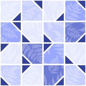 Tiles Shades of Iris Blues with Ferns Texture