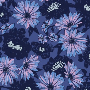 MAGIS ROUGH HAND PAINTED FLORAL- NAVY LRG