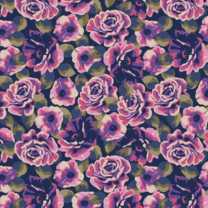 LEWIS PAINTED ROSE FLORAL- NAVY SML