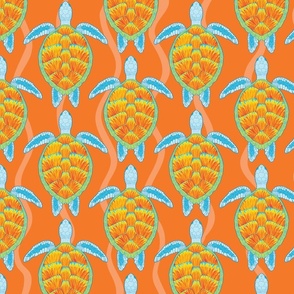 Tropical Sea Turtles - Orange Large Scale