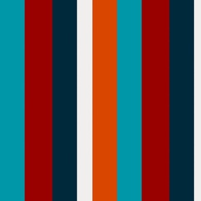 blue, orange, red,  orange and turquoise stripes