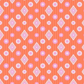 Pink Diamonds and Dots on a Vibrant Orange Background