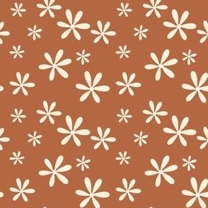 Modern Boho Autumn Fall Florals on Amber Burnt Orange- Ivory Daisies