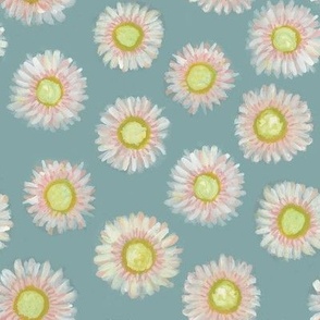 Hand-painted Strawflowers in Ziggurat Blue - (XL)