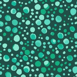 404 - Medium scale watercolor wonky organic shape polka dot spots for kids apparel in viridian emerald green  - for children's apparel;, kids clothes, bed linen, cute wallpaper, napkins, placemats and table runners
