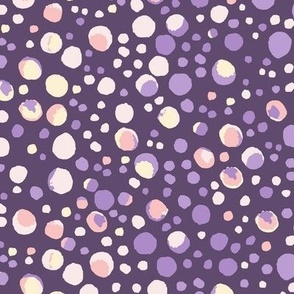 404 - Medium scale watercolor wonky organic shape polka dot spots for kids apparel in monochromatic lavender mauve purple - for children's apparel;, kids clothes, bed linen, cute wallpaper, napkins, placemats and table runners