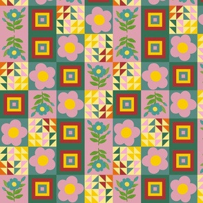 Vintage floral geometric checkers