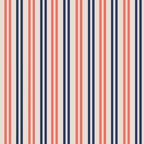 Coastal Stripe Double - Orange, Navy, on "White Coffee"