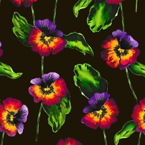 Watercolor Pansy Large on Dark Chocolate Background